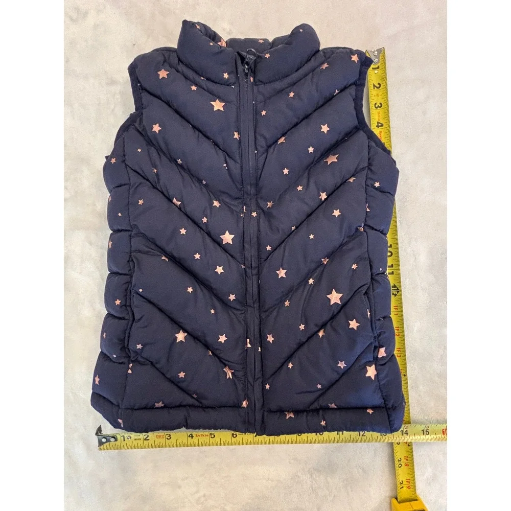 Gap Kids Navy Blue Rose Gold Metallic Star Puffer Vest Small S 6-7 Chevron Zip